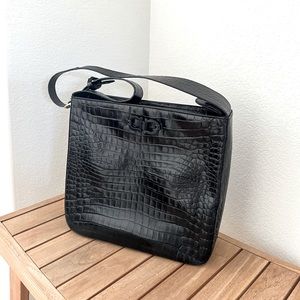 Salvatore Ferragamo black crocodile leather handbag